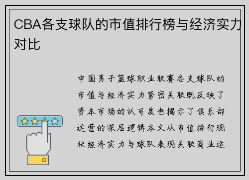 CBA各支球队的市值排行榜与经济实力对比